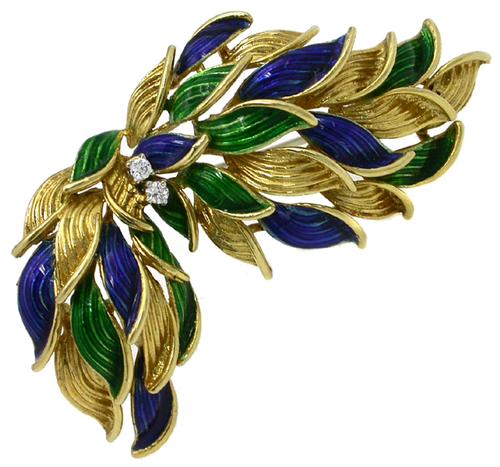 1960s Enamel 18k Yellow Gold Pin