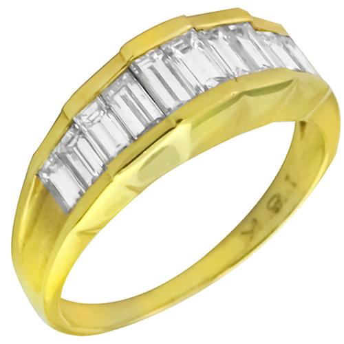 Vintage  Straight Baguette  Diamond 18k Yellow Gold Ring