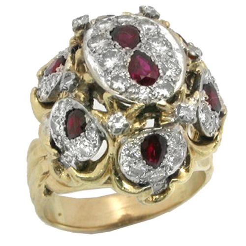 Ruby Diamond 14k Yelllow & White Gold Bombe Ring