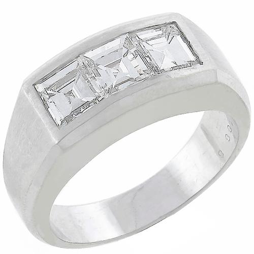 Estate 2.00ct 3 Stone Carre Diamond 14k White Gold Anniversary Ring