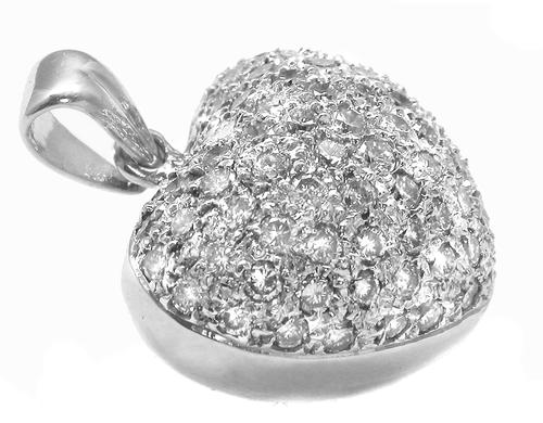 2.00ct Pave Set Diamond Platinum Bombe Heart Pendant