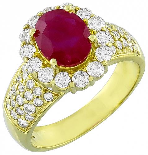 Oval Cut Ruby Round Cut Diamond 18k Yellow Gold Ring