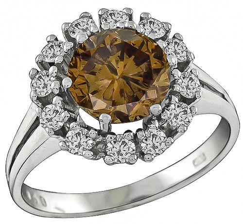 Round Cut Natural Fancy Color Diamond 18k White Gold Cluster Ring