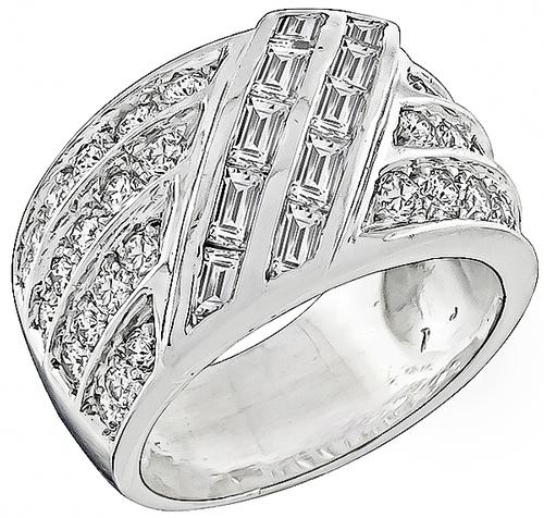  Estate 2.30ct Baguette & Round Cut Diamond 18k White Gold Ring 