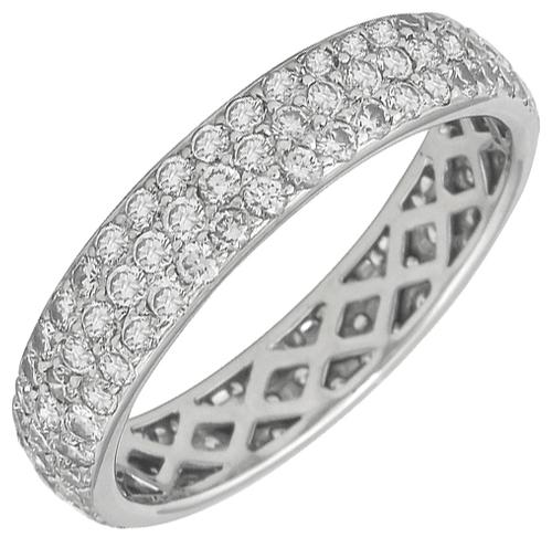 Pave Set Round Cut Diamond 18k White Gold Wedding Band