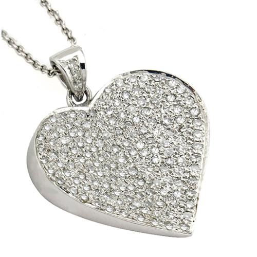 Estate Round Diamond 14k White Gold Heart Pendant