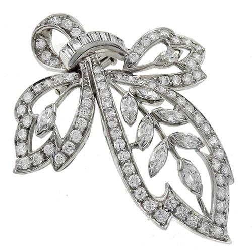 2.50ct  Baguette, Marquise & Round Cut  Diamond Platinum Floral Pin 