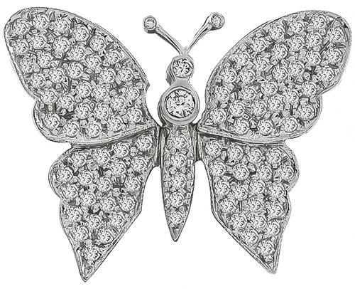 Round Cut Diamond 18K White Gold Butterfly Pin