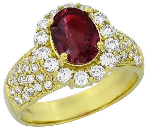 Oval Cut Rubellite Round Cut Diamond 18k Yellow Gold Ring