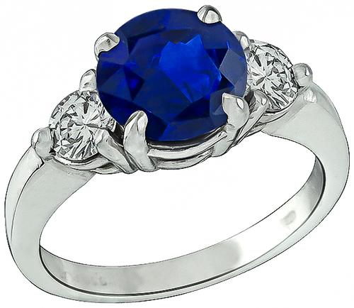 Round Cut Ceylon Sapphire Round Cut Diamond Platinum Engagement Ring