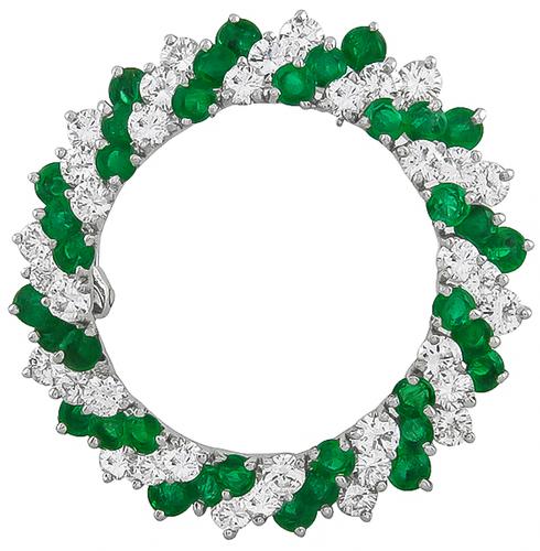 Round Cut Diamond Round Cut Colobian Emerald Platinum Pin