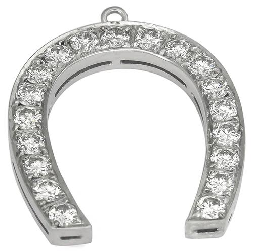 Round Cut Diamond 18k White Gold Horse Shoe Pendant