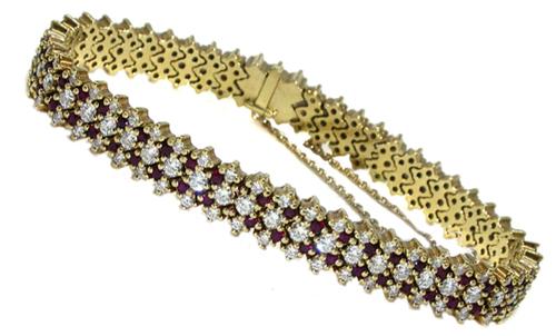 3.00ct Round Diamond  2.00ct Round Ruby 18k Yellow Gold Bracelet