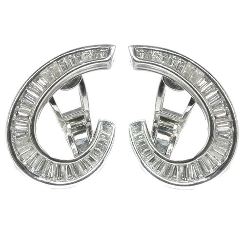 Baguette Cut Diamond Platinum Earrings