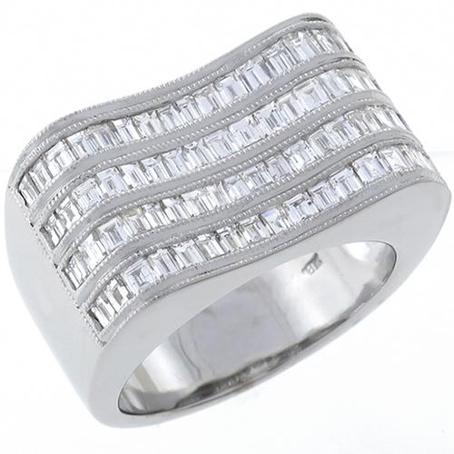 Estate 3.00ct Straight Baguette Cut Diamond 18k White Gold Ring 