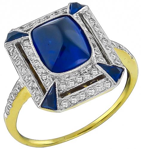 Sugarloft Sapphire Round Cut Diamond 18k Yellow and White Gold Ring