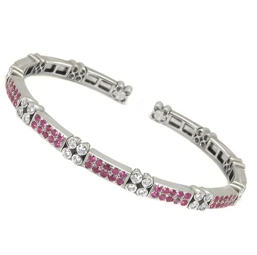 3.30ct Round Ruby 1.21ct Round  Diamond Gold Bangle