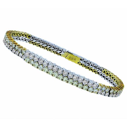 4.32ct Round Cut Natural  Fancy Yellow & 4.32ct Round Cut  White Diamond 14k Yellow & White  Gold Bracelet