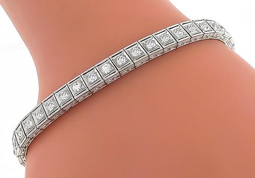 Art Deco Old Mine Cut Diamond Platinum Bracelet