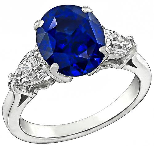 Oval Cut Sapphire Pear Shape Diamond Platinum Engagement Ring