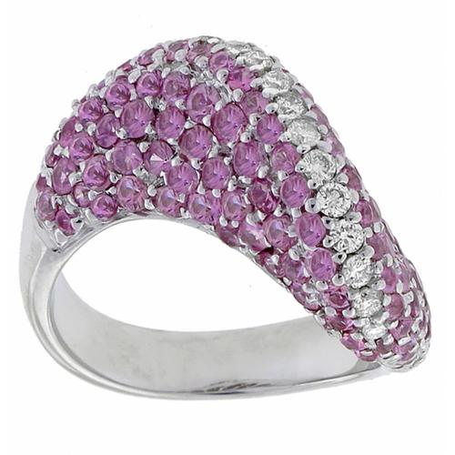 4.40ct Round  Cut Pink Sapphire & 0.45ct Round Cut Diamond 18k White Gold Ring 