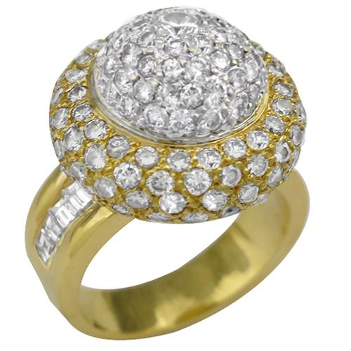 Estate Round & Baguette Diamond 18k Yellow  Gold Ring 