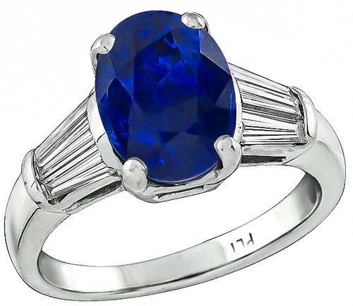 4.53ct Oval Cut Sapphire 0.50ct Baguette Cut Diamond Platinum Engagement Ring