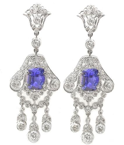 Oval Cut sapphire Round Cut Diamond 18k White Gold Earrings