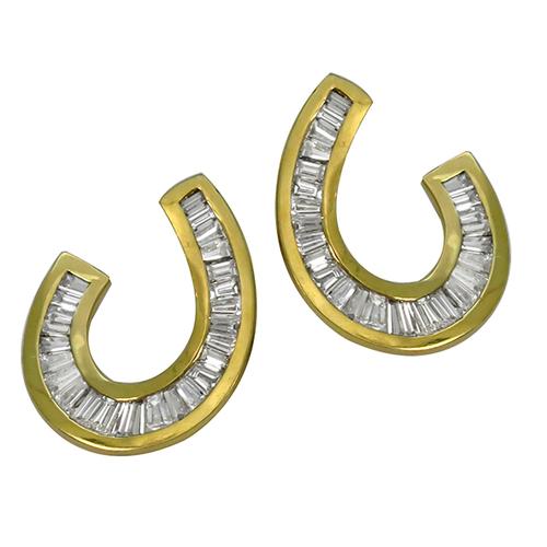 Tapered & Straight Cut Diamond 14k Yellow Gold Earrings