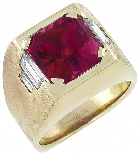 Asscher Cut Pink Tourmaline Baguette Cut Diamond 14k Yellow Gold Ring