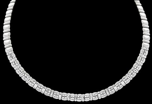 Princess and Baguette Cut 18k White Gold Necklace