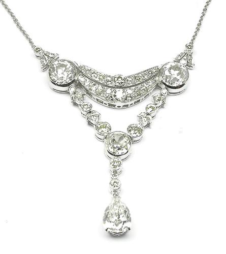 6ct Edwardian 18k White Gold Diamond Necklace