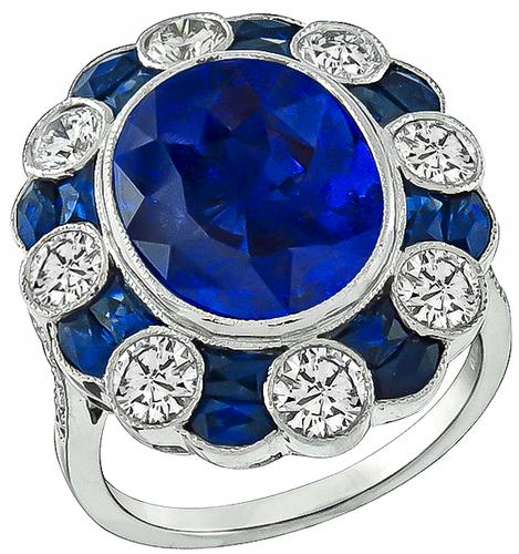 Oval Cut Sapphire Round Cut Diamond 18k White Gold Ring