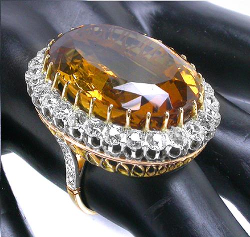 Citrine and Diamond Cocktail Ring - 18K Yellow Gold