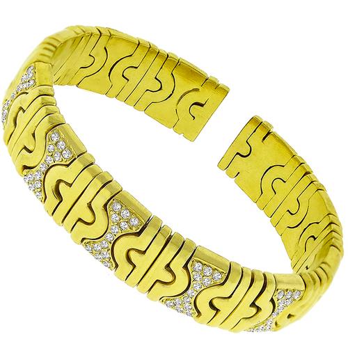 Bvlgari 18K Yellow Gold Bangle Bracelet with Diamonds