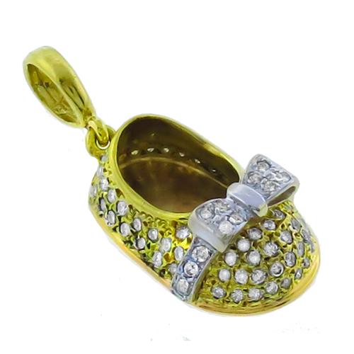 Aaron Basha Style  0.80ct Round Diamond 18k Yellow & White Gold Baby Shoe Charm Pendant