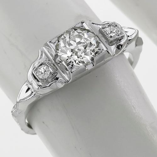 Art Deco 0.60ct Old Mine Cut Diamond  18k White Gold Engagement Ring 