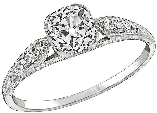 Art Deco Cushion Cut Diamond Platinum Engagement Ring