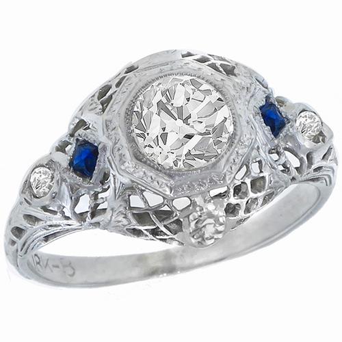 Edwardian Diamond Sapphire Engagement Ring | New York Estate Jewelry