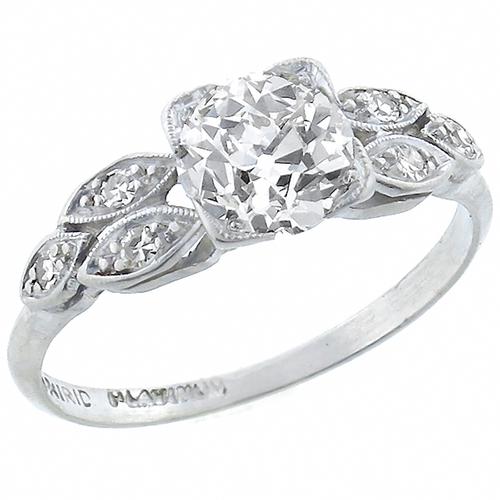 Art Deco GIA Certified 1.00ct Old European Cut Diamond Platinum Engagement Ring 