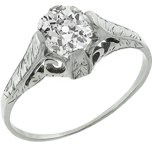 Edwardian 1.02ct Cushion Cut Diamond 18k White Gold Enagagement Ring 