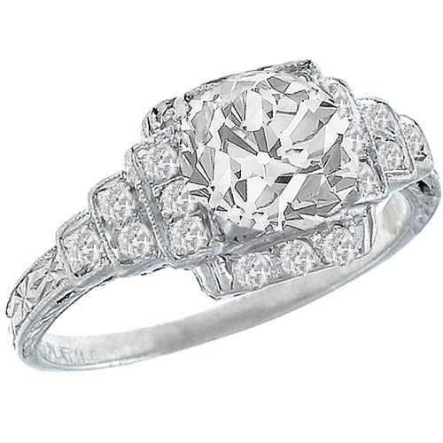 Art Deco 1.06ct Old Mine Cut Diamond Platinum Engagement Ring 