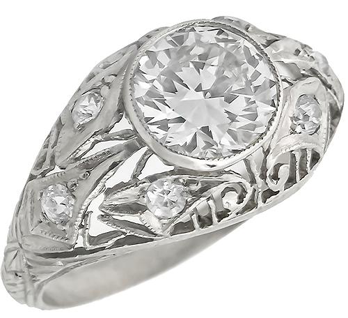 Edwardian 1.11ct Round Cut Diamond Platinum  Engagement Ring