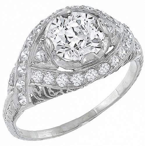 GIA Certified Old European Cut Diamond Platinum Engagement Ring