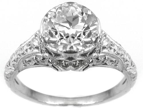 GIA Certified Edwardian 1.36ct Old Mine Cut Diamond Platinum  Engagement Ring