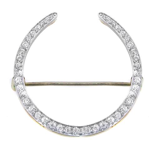 Vintage 1.50ct Old Mine Diamond 14k Yellow & White Gold Horseshoe Pin