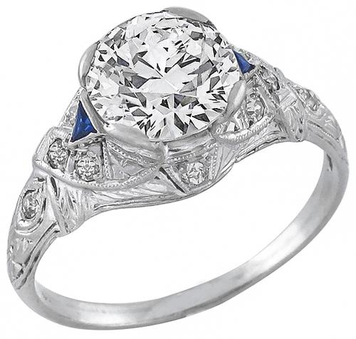 Art Deco Round Brilliant Cut Diamond Platinum Engagement Ring
