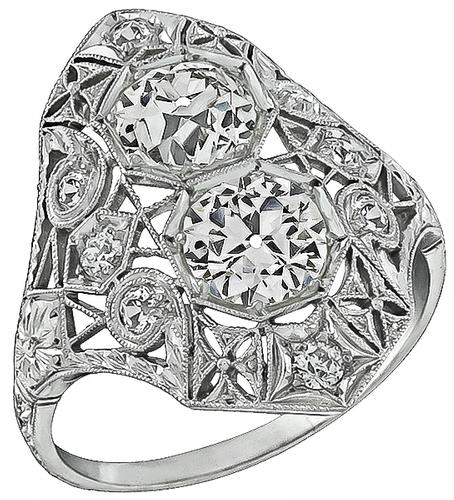 Art Deco Old Mine Diamond Platinum Ring