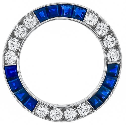 Art Deco Round Cut Diamond Square Cut Sapphire Platinum Pin