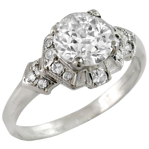 Art Deco Old European Brilliant Diamond Platinum Engagement Ring